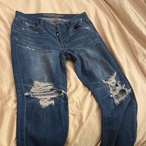 American Eagle Outfitters Dark Blue Ripped Cropped Jeans